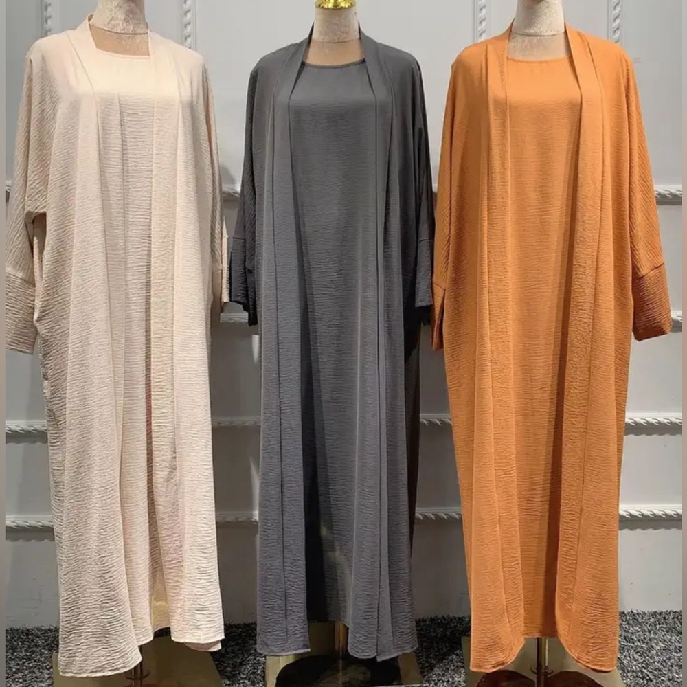 SOLD - 3 Pack Of Abayas, Cream, Grey and Orange